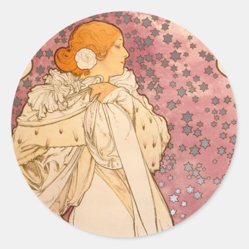 Mucha Art Nouveau Woman Beauty Classic Round Sticker