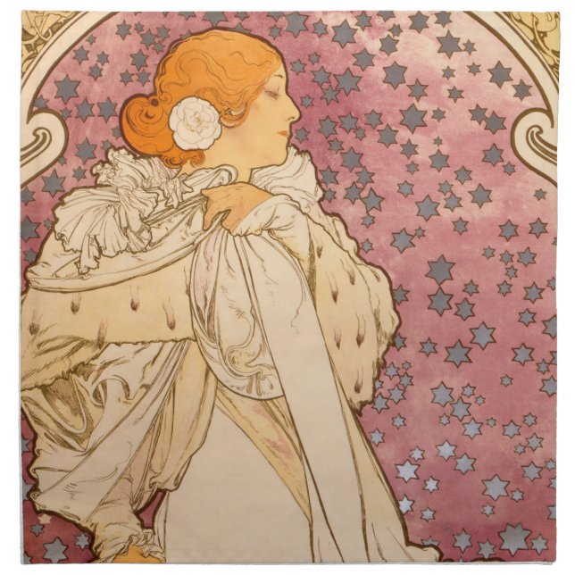 Mucha Art Nouveau Woman Beauty Cloth Napkin (Front)