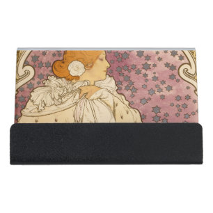 Mucha Art Nouveau Woman Beauty Desk Business Card Holder
