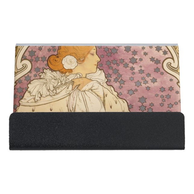 Mucha Art Nouveau Woman Beauty Desk Business Card Holder (Front)