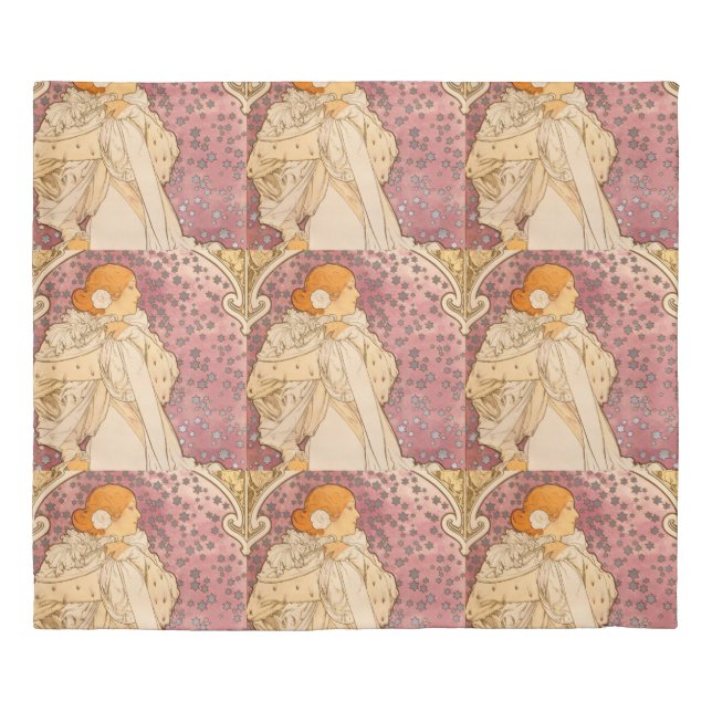 Mucha Art Nouveau Woman Beauty Duvet Cover (Front)