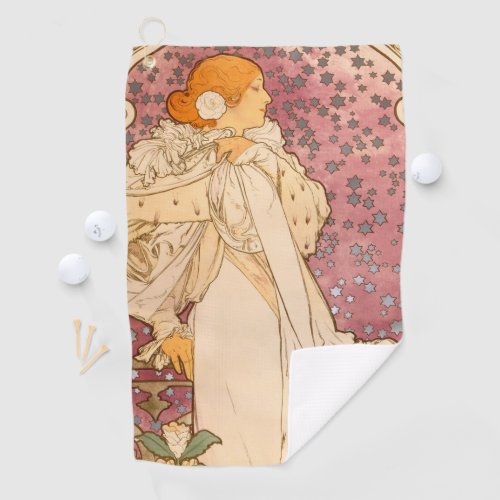 Mucha Art Nouveau Woman Beauty Golf Towel