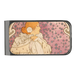 Mucha Art Nouveau Woman Beauty Gunmetal Finish Money Clip