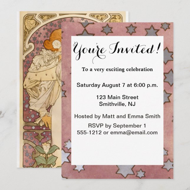 Mucha Art Nouveau Woman Beauty Invitation (Front/Back)