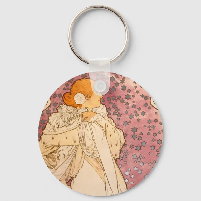 Mucha Art Nouveau Woman Beauty Keychain (Front)