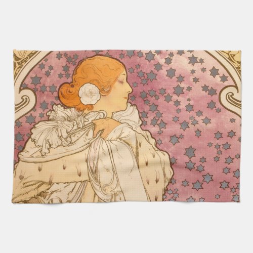Mucha Art Nouveau Woman Beauty Kitchen Towel