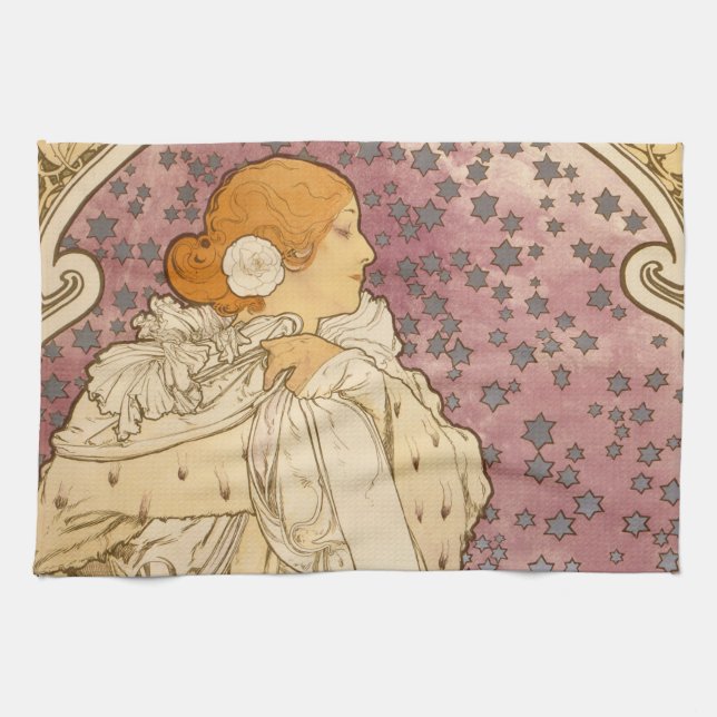 Mucha Art Nouveau Woman Beauty Kitchen Towel (Horizontal)
