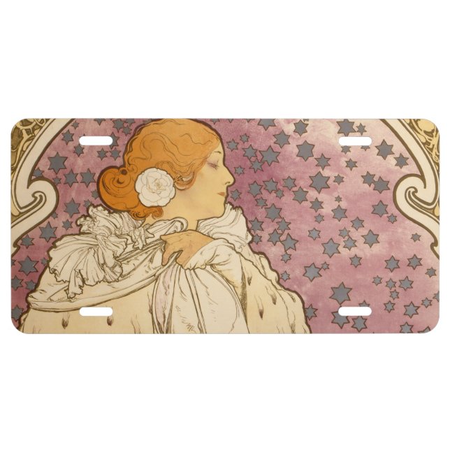 Mucha Art Nouveau Woman Beauty License Plate (Front)