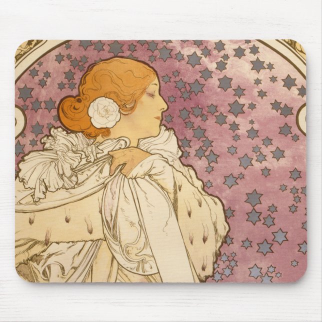 Mucha Art Nouveau Woman Beauty Mouse Pad (Front)