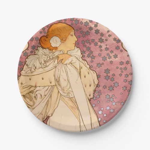 Mucha Art Nouveau Woman Beauty Paper Plates