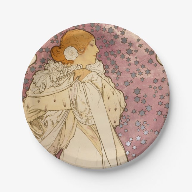 Mucha Art Nouveau Woman Beauty Paper Plates (Front)