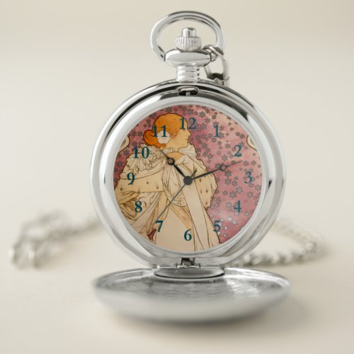 Mucha Art Nouveau Woman Beauty Pocket Watch
