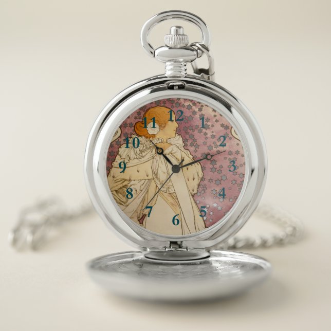 Mucha Art Nouveau Woman Beauty Pocket Watch (Inside)