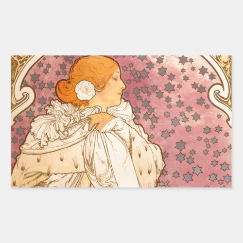 Mucha Art Nouveau Woman Beauty Rectangular Sticker