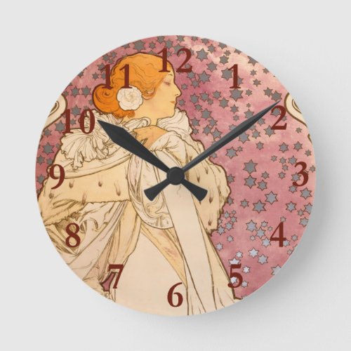 Mucha Art Nouveau Woman Beauty Round Clock
