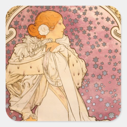 Mucha Art Nouveau Woman Beauty Square Sticker