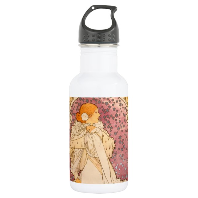 Mucha Art Nouveau Woman Beauty Stainless Steel Water Bottle (Front)