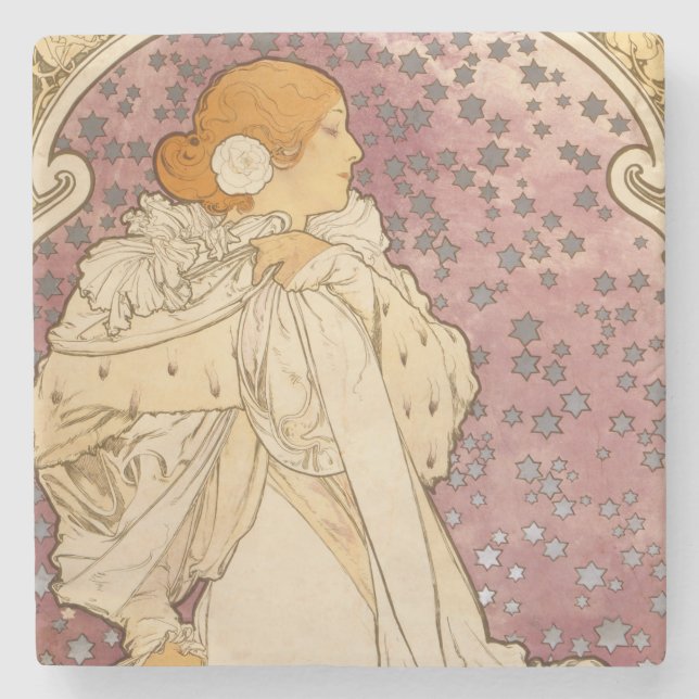 Mucha Art Nouveau Woman Beauty Stone Coaster (Front)