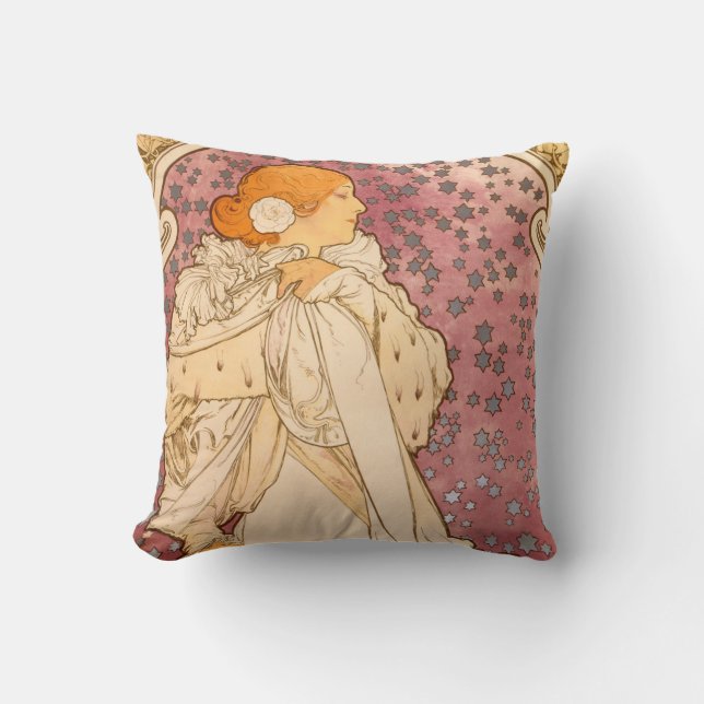Mucha Art Nouveau Woman Beauty Throw Pillow (Front)