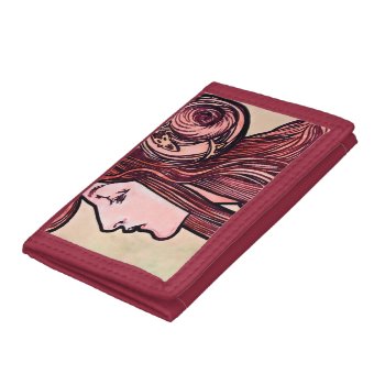 Mucha Art Nouveau Woman Profile Spiral Watercolor Trifold Wallet by TerryBainPhoto at Zazzle