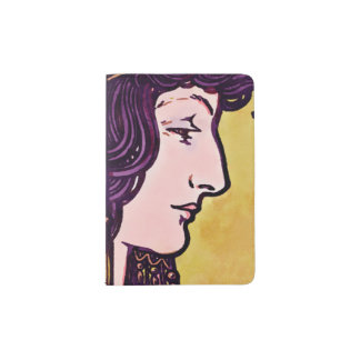 Mucha Art Nouveau Woman Profile Watercolor T-Shirt Passport Holder