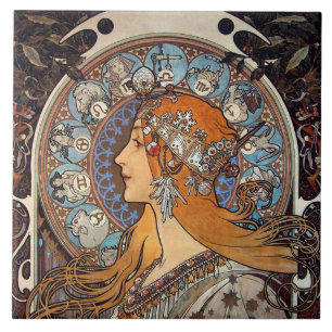 Mucha Art Nouveau Woman Vintage French Zodiac Post Ceramic Tile