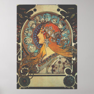 Mucha Art Nouveau Woman Vintage French Zodiac Post Poster