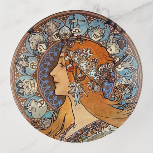 Mucha Art Nouveau Woman Vintage French Zodiac Trinket Tray