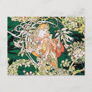 Mucha Art Nouveau: Woman With Daisy Postcard