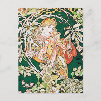 Mucha Art Nouveau: Woman With Daisy Postcard