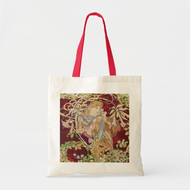 Mucha Art Nouveau: Woman With Daisy Tote Bag (Front)