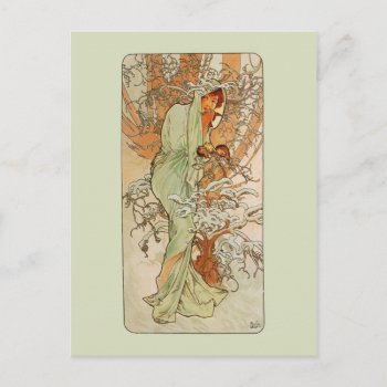 Mucha Art Nouveauwinter Girl Postcard by debinSC at Zazzle