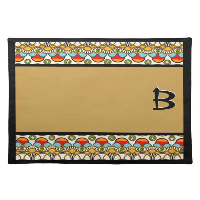 Mucha Cliff Japanese Art Deco Monogrammed Placemat (Front)