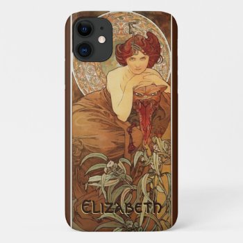 Mucha Emerald Gemstone Art Nouveau Vintage Iphone 11 Case by elizme1 at Zazzle