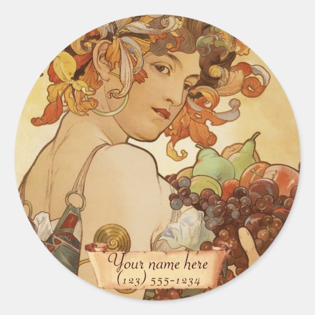 Mucha Fruit Art Nouveau Bookplate Stickers (Front)