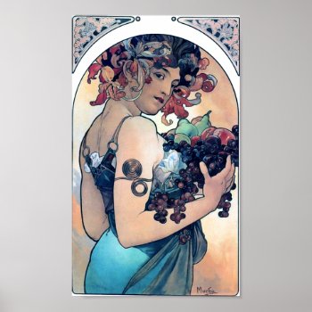 Mucha Grapes Art Deco Vintage Woman Poster by EDDESIGNS at Zazzle