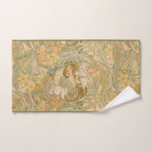 Mucha Lilies Art Nouveau Language of Flowers Hand Towel