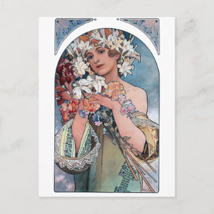 mucha lillies art deco gift postcard