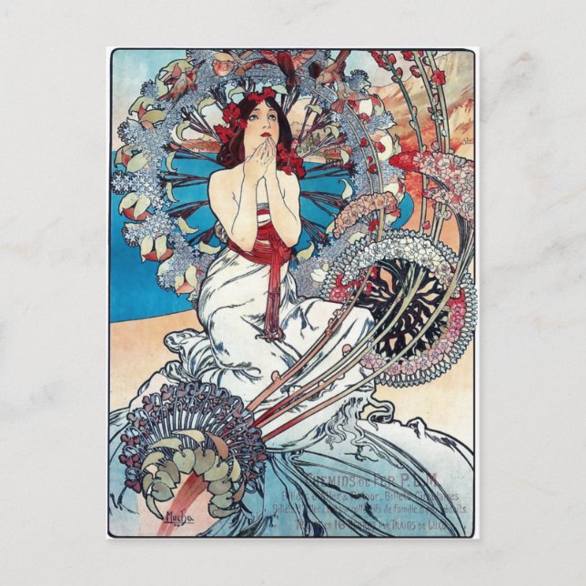 Mucha Monaco Monte carlo art deco poster lady Postcard (Front)