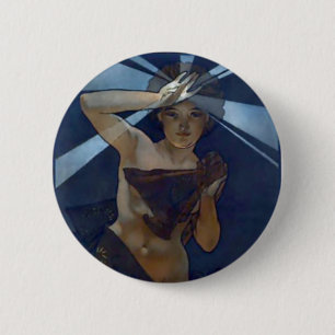 mucha morning star art nouveau poster woman pinback button