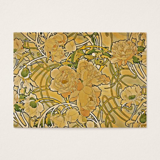 Customizable Mucha Peonies 1897 Business Card Template