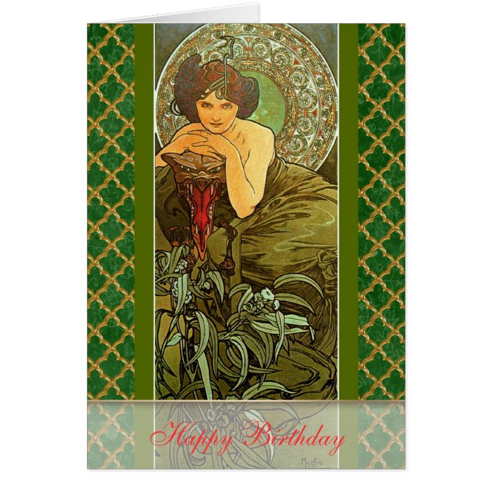 Mucha ~ "Precious Stones   Emerald" May Birthday Greeting Cards