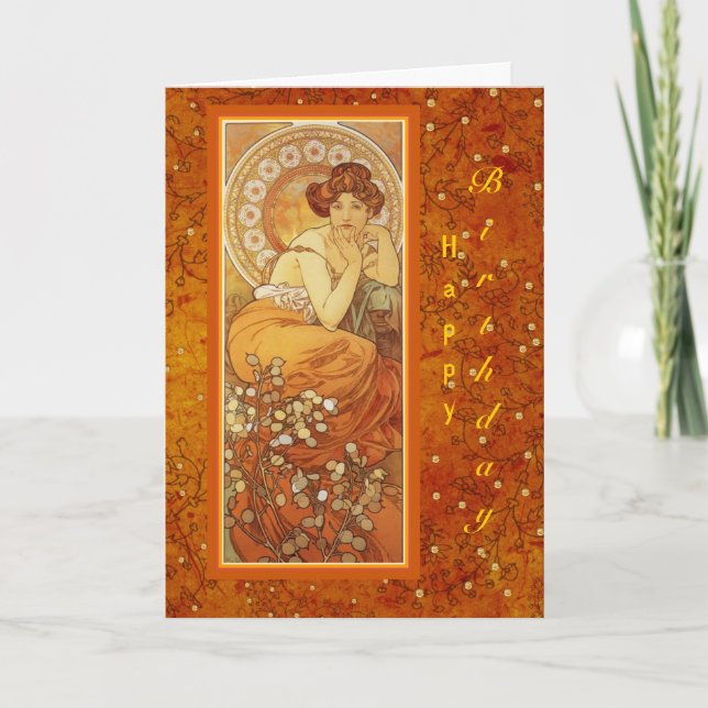 Mucha "Precious Stones ~ Topaz" November Birthday Card (Front)