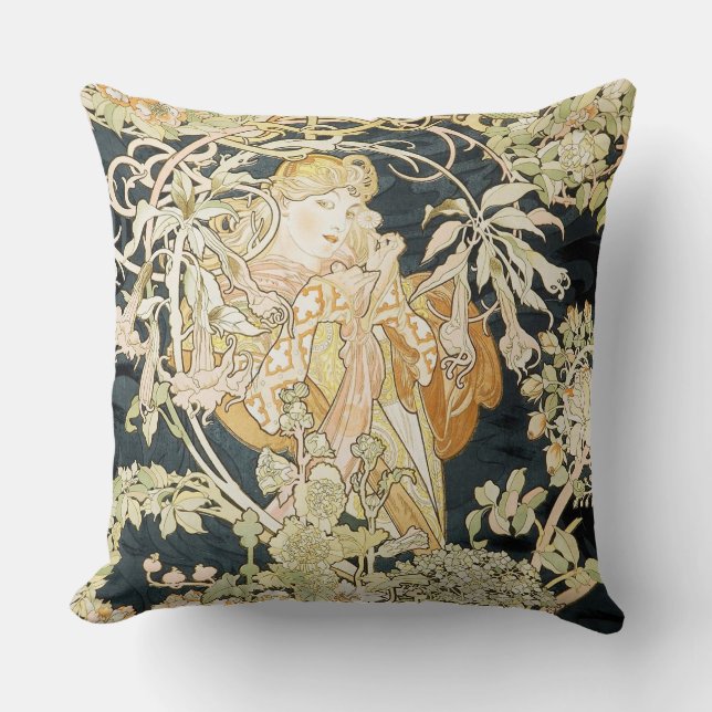 Mucha’s Femme a la Marguerite Throw Pillow (Front)