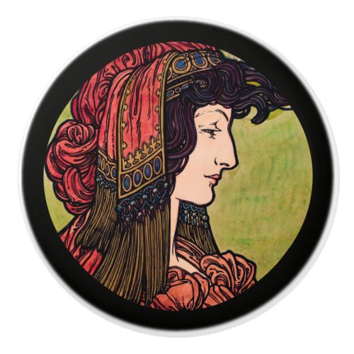Mucha Stained Glass Beauty  Ceramic Knob