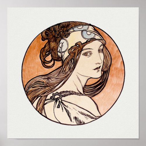 Mucha Stained Glass Design Woman Sketch Poster
