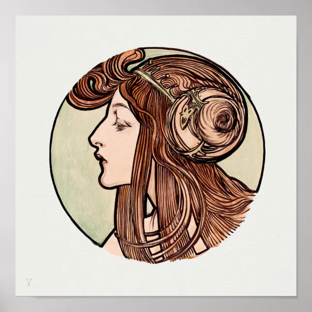 Mucha Stained Glass Design Woman Sketch Poster | Zazzle