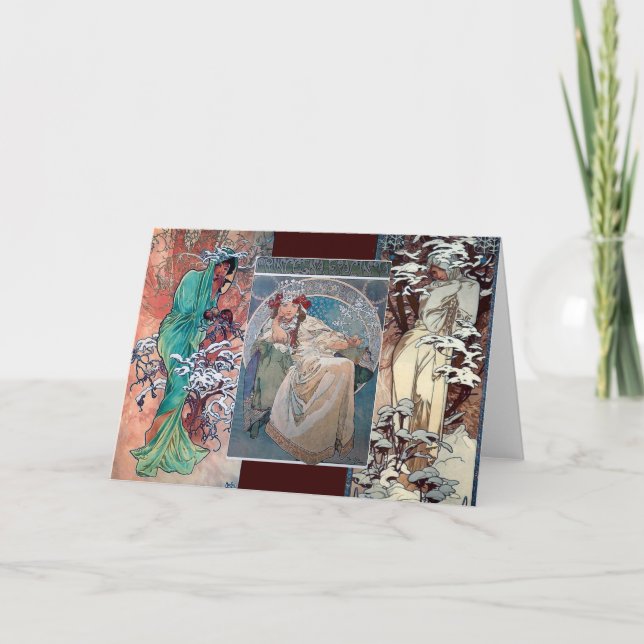 Mucha winter princess collage art deco card (Front)