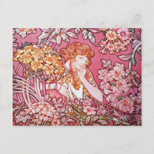 Mucha Woman Among Flowers Art Nouveau Postcards