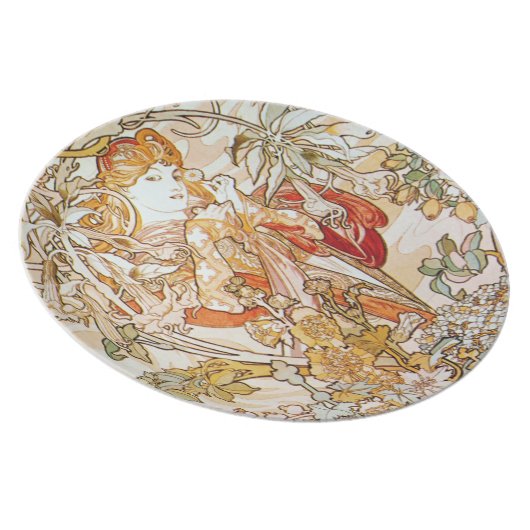 Mucha Woman with a Daisy Art Nouveau Plates (Right Side)